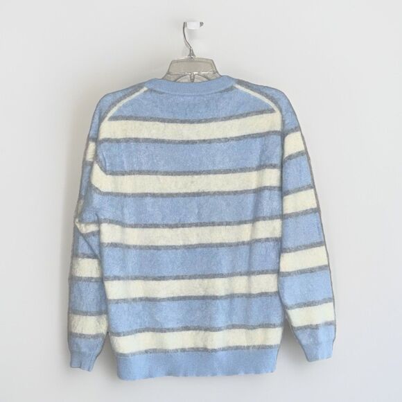 J.Crew Brushed Cashmere Relaxed Crewneck Sweater Striped Blue Ivory Grey Prep XS - Picture 3 of 15